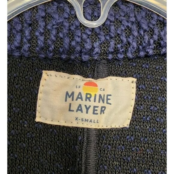MARINE LAYER Birdseye-Knit Open-Front Cardigan Sweater Pockets Blue Size XS - Picture 3 of 4